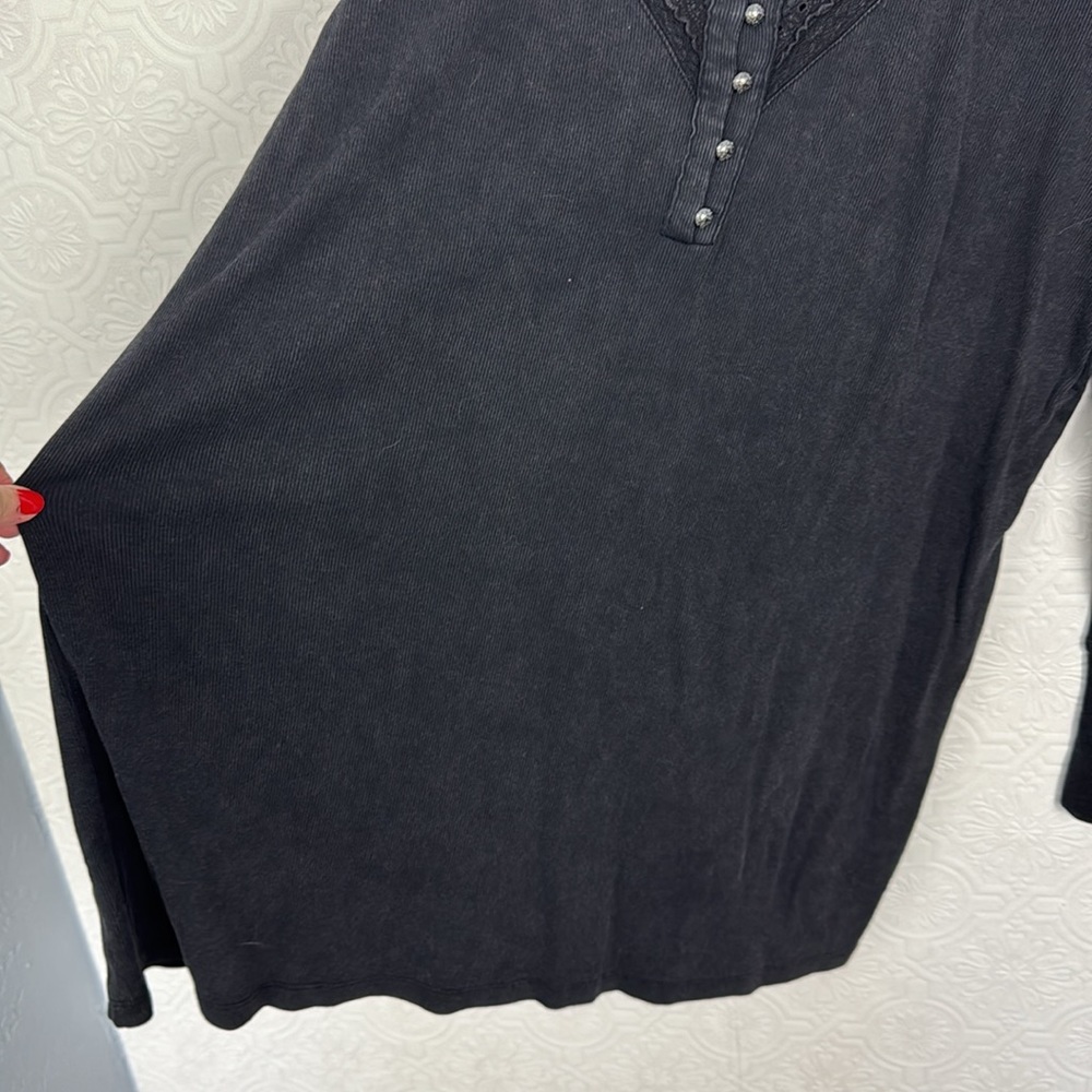 Torrid Cotton Modal Rib Lace VNeck Long Sleeve Henley Top Shirt Grey Black 4X - Picture 8 of 11